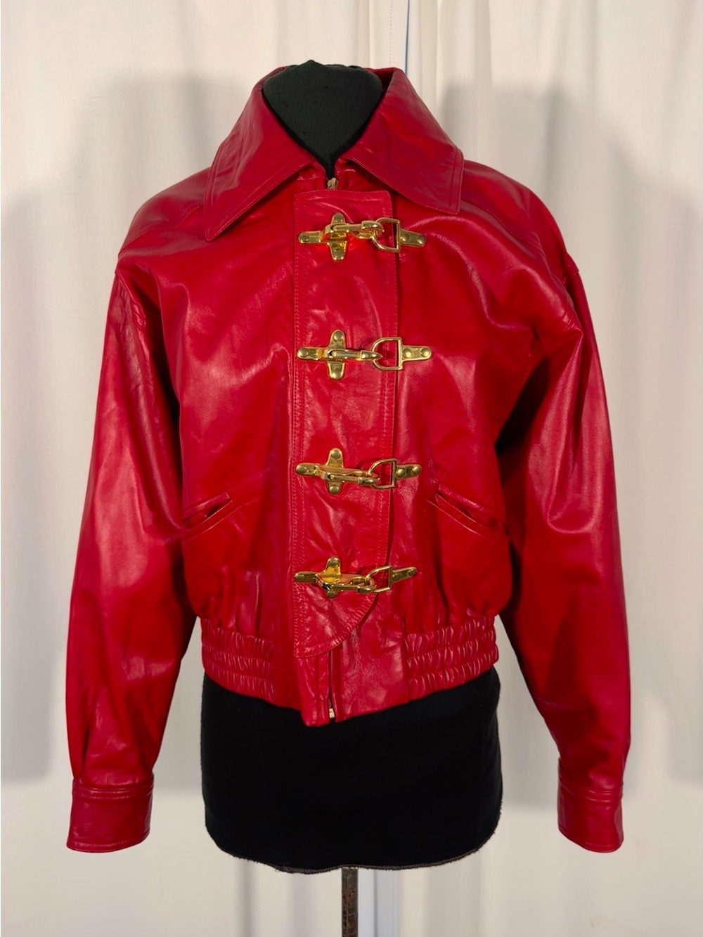Vintage St. John Red Leather Bomber Jacket
